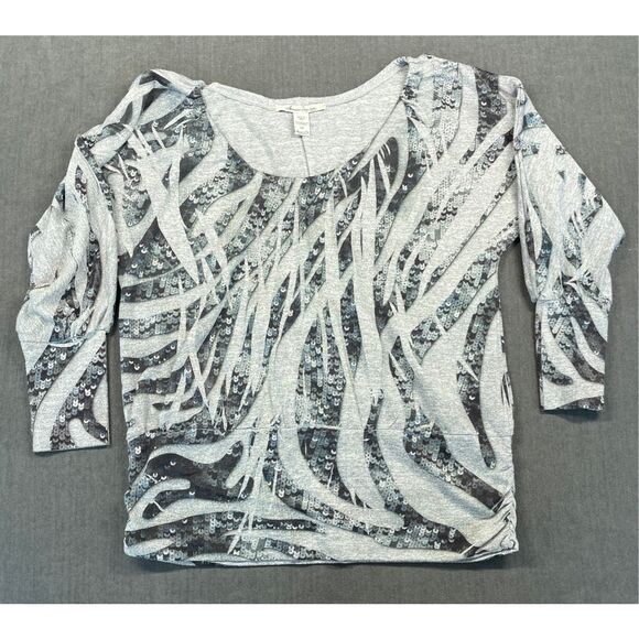 Y2K Sequin Print Ruched Top American Rag Women 1X Gray Glam Club Streetwear - Picture 1 of 9